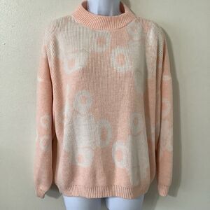 Sugar Co. Vintage 80s Fairy Kei Kawaii Pastel Pink Bear Knitted Sweater XL